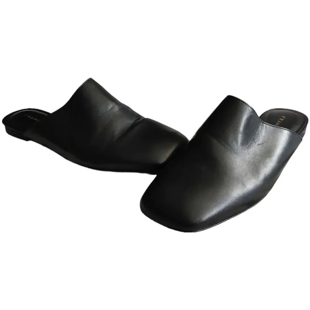 New Frame La Ventura Black Leather Mules 38